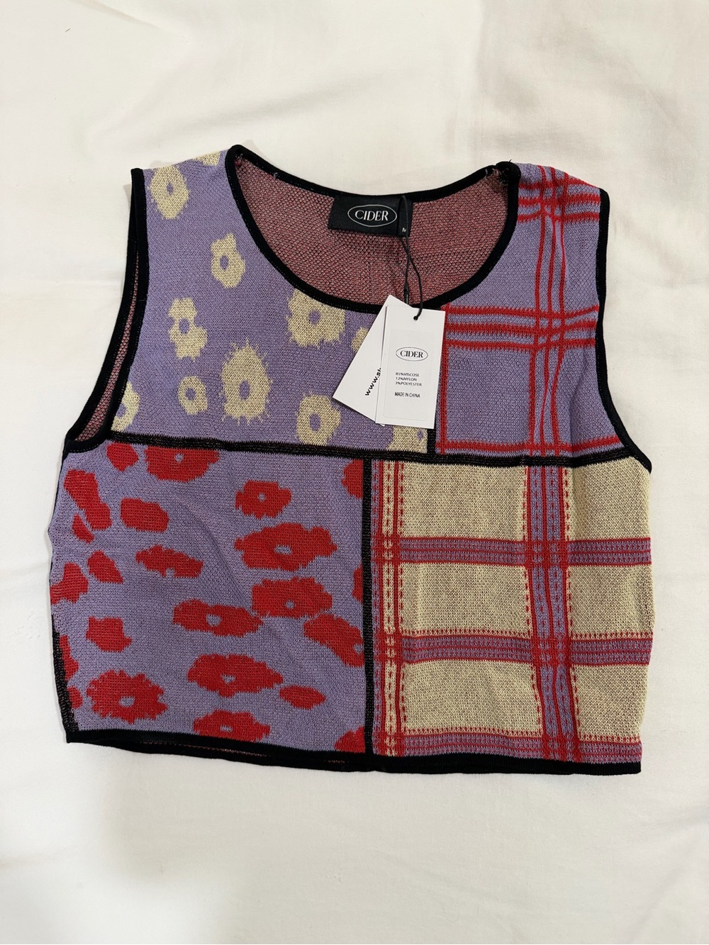 NWT Cider - Purple Patchwork Knit Crop Top Vest